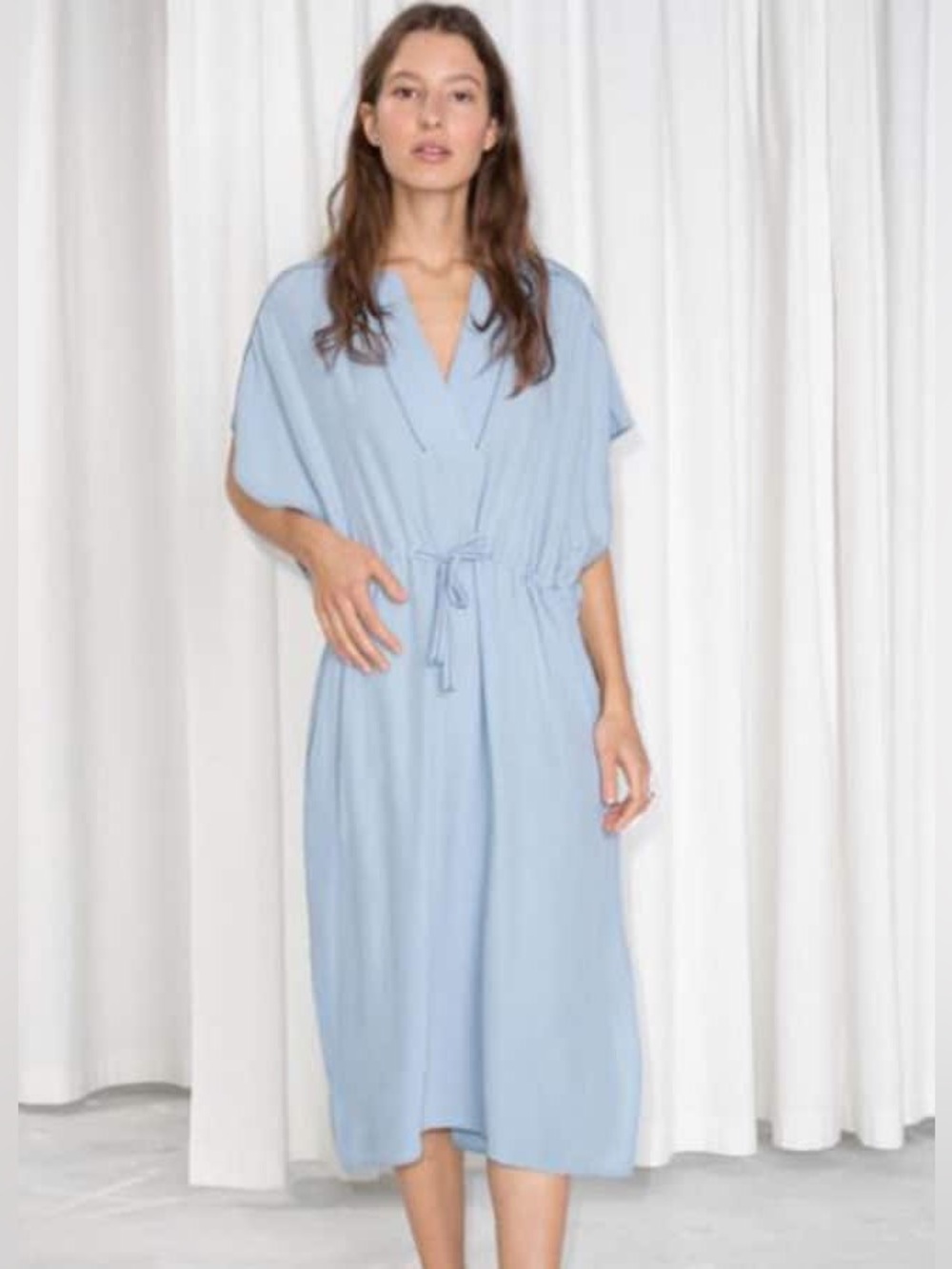 & Other Stories Sky Blue V-Neck Dress